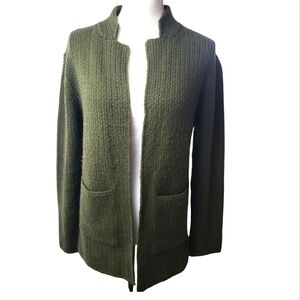 Vitrin Wool Blend Long Cardigan Open Front in Olive Pockets Size *Medium
